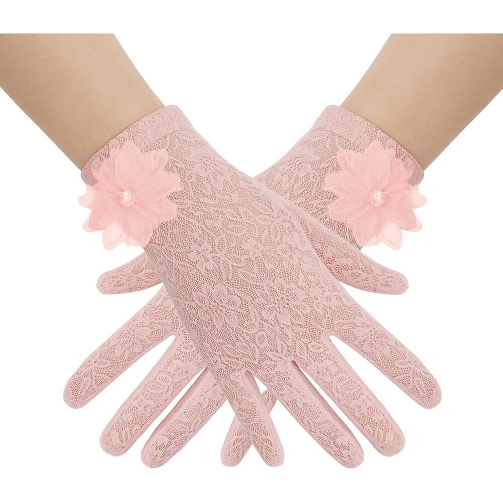 Women's Embroidery Light Pink Short Lace Wrist Gloves Design Party Accessories